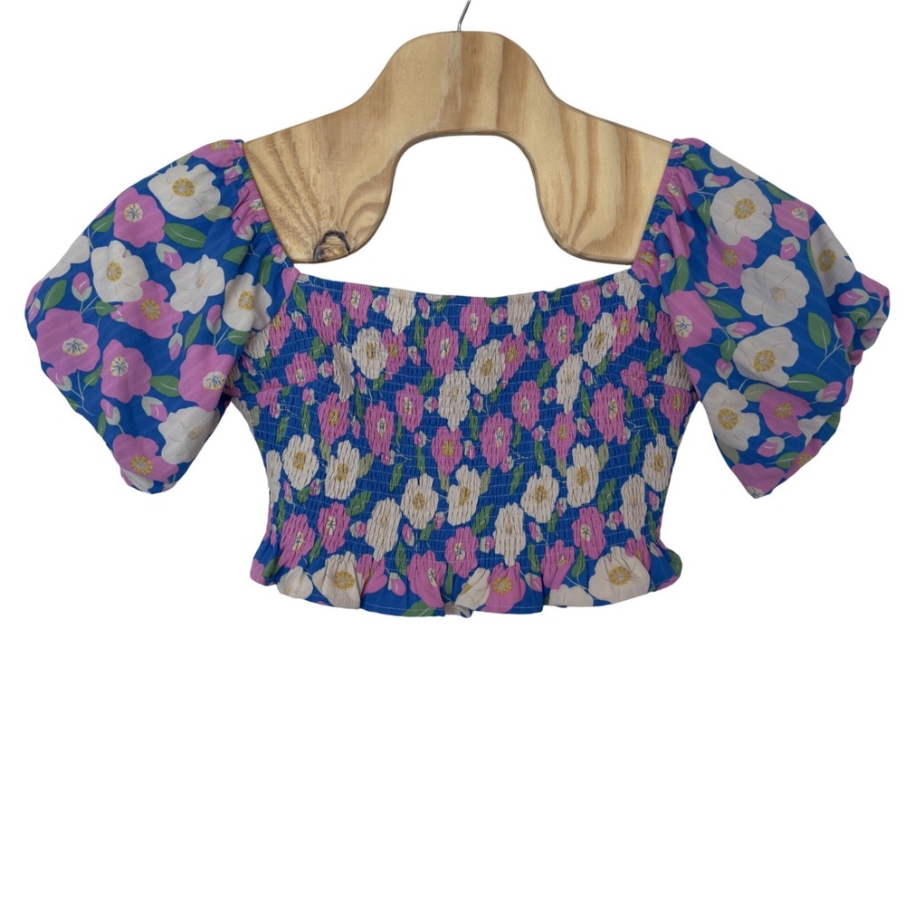 Altar'd State Women's Puff Sleeve Floral Square Neck Smocked Crop Top Size XXL
